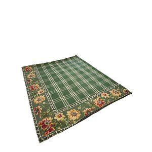 Williams Sonoma Green Plaid Floral Border Tablecloth Provence French Country Cot